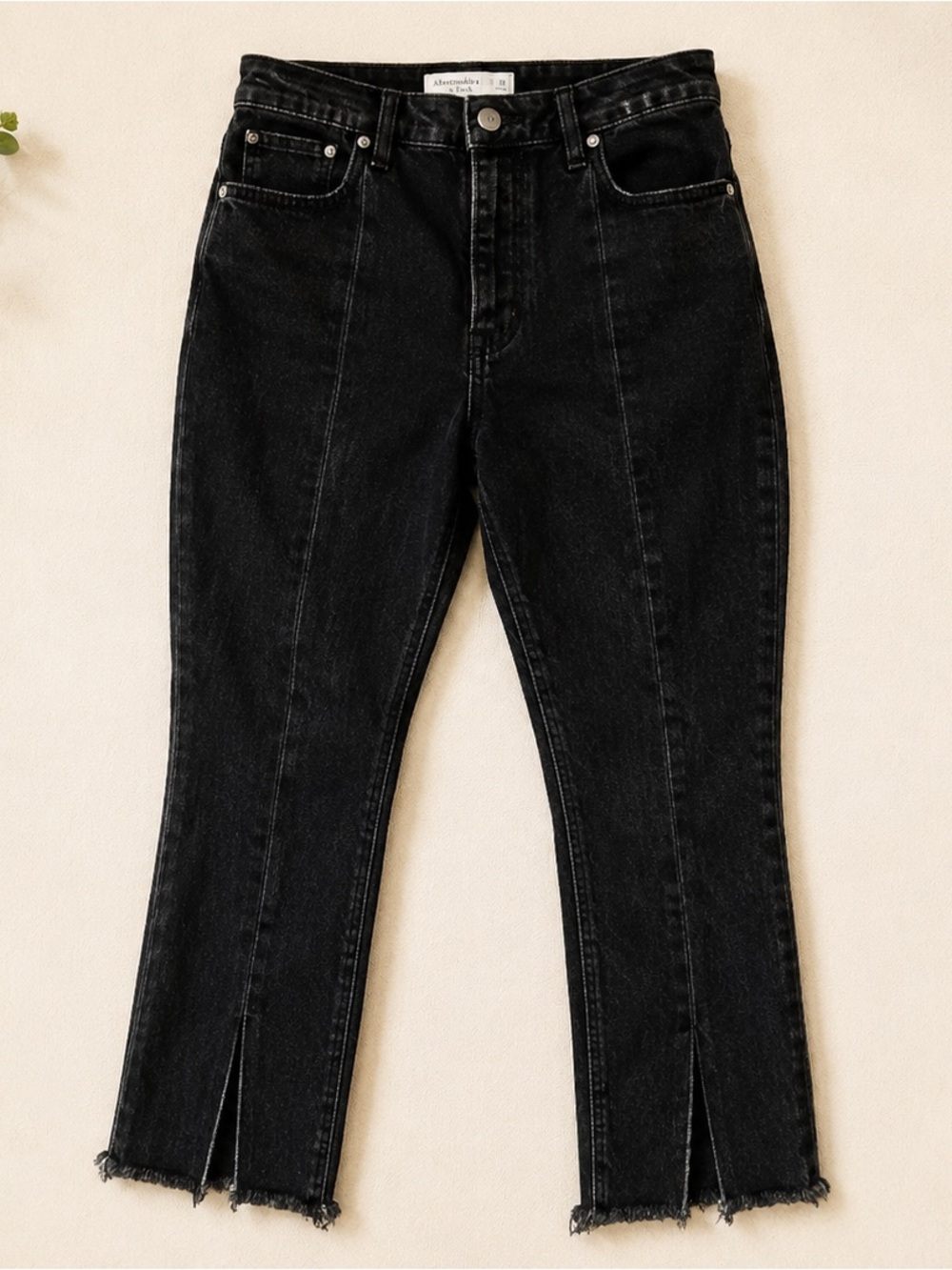 Abercrombie Curve Love Skinny High Rise Black Split Hem Jeans 28